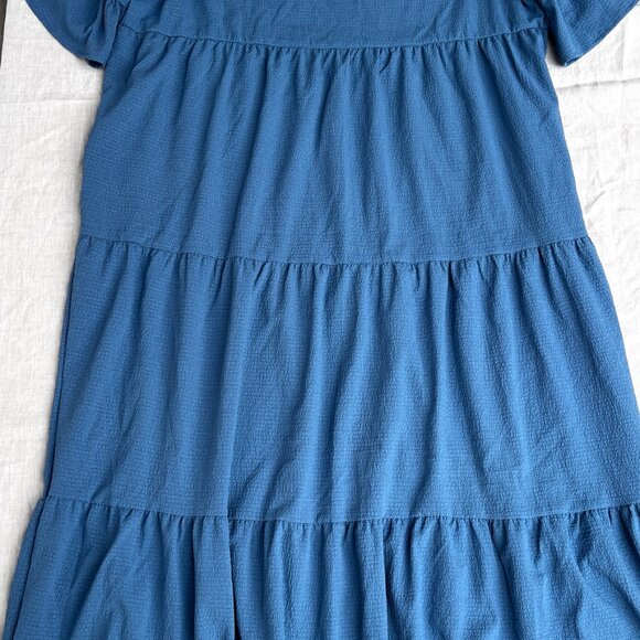 Emery Rose Tiered Ruffle Blue Maxi Dress With Pockets & Bell Sleeves Sz 4X Long - Picture 5 of 13